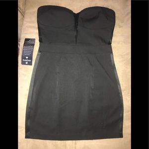 Strapless black mini dress